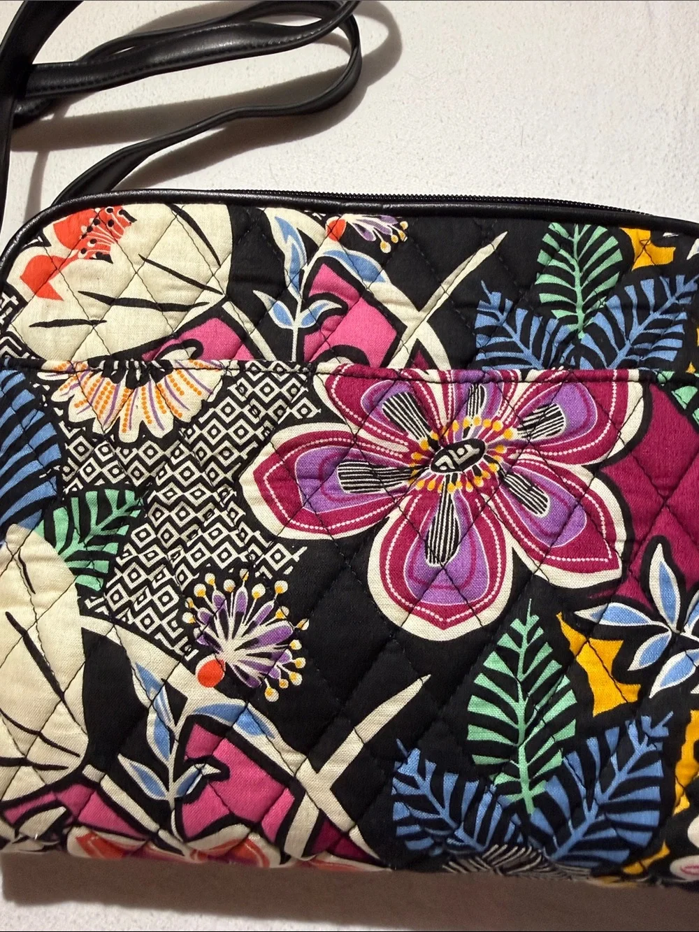 Vera Bradley Black Quilted Crossbody with Multicolor Floral Print